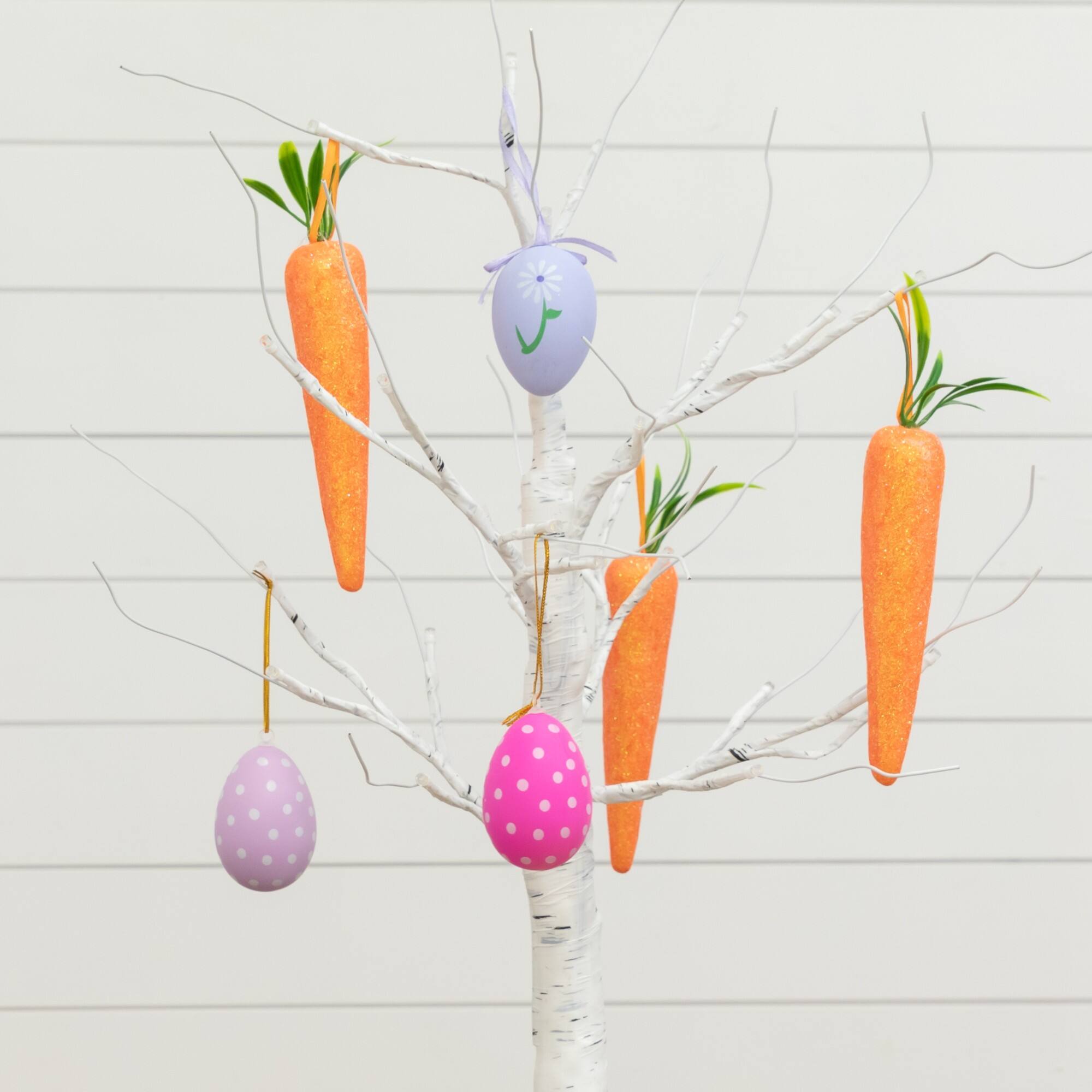 2ft. Pre-Lit Artificial Easter Egg and Carrots Ornament Twig Tree with 24 Warm White LED Lights
